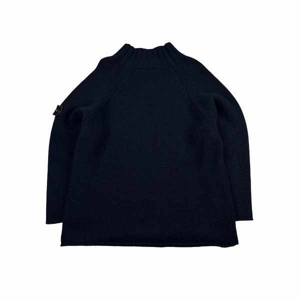 Stone Island Vintage 1994 Navy Wool Mock Neck Jumper - XL
