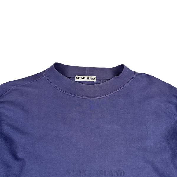 Stone Island 90s Navy Spellout Vintage Pullover - Large