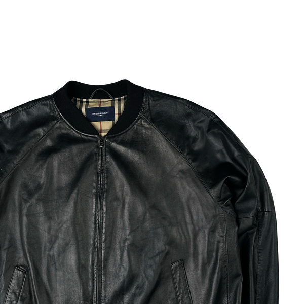 Burberry Leather Nova Check Lining Bomber Jacket - XL
