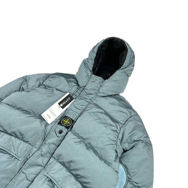 Stone Island 2023 Baby Blue Reversible Nylon Metal Down Centre Badge Puffer Jacket - Medium