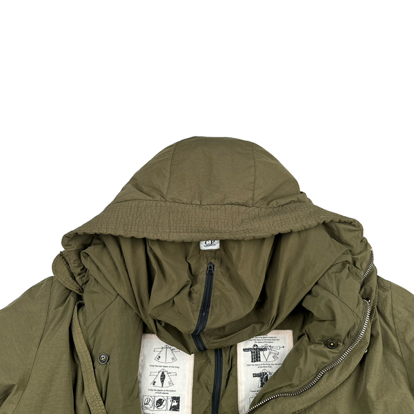 CP Company Khaki Flatt Nylon Extractable Down Filled Lens Viewer Long Puffer Jacket - XL