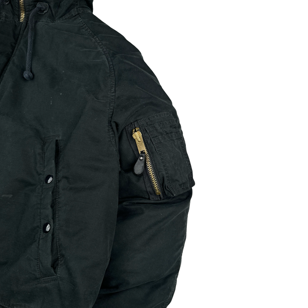 Ralph Lauren Black Down Filled Fur Hood Trim Puffer Jacket - Large