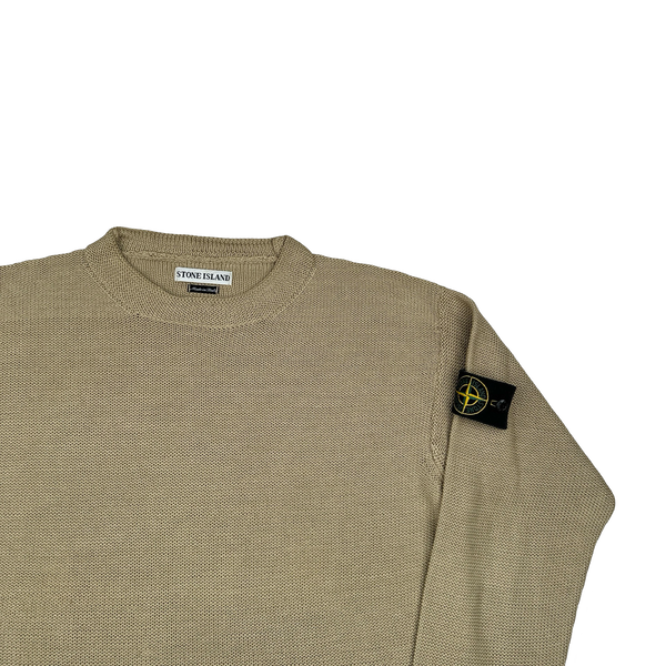Stone Island 2001 Vintage Oatmeal Cotton Knit Pullover Jumper - Medium