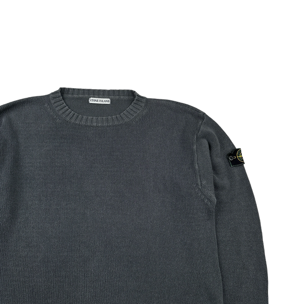 Stone Island 1999 Vintage Grey Cotton Knit Crewneck Jumper - XL