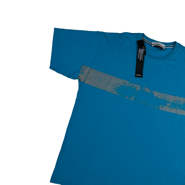 Stone Island 2023 Blue Reflective Graphic Short Sleeved T Shirt - Large