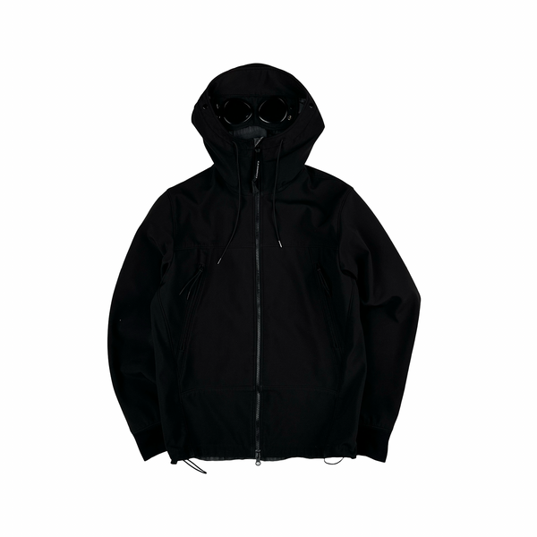 CP Company Black Soft Shell R Goggle Hooded Zipped Jacket - Large