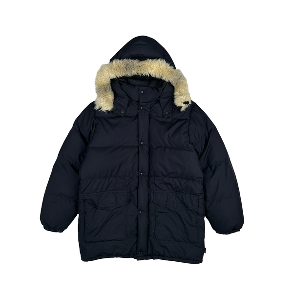 Moncler Vintage Navy Fur Hood Down Filled Jacket - Small