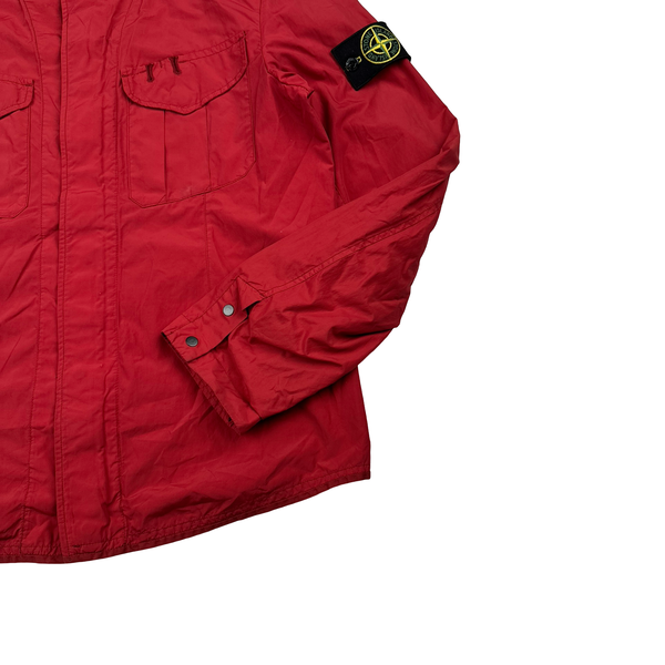 Stone Island 2008 Red Nylon Resin Coated Zipped Overshirt Jacket - Medium