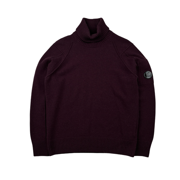 CP Company Wine Thick Wool Roll Neck Knit - Medium