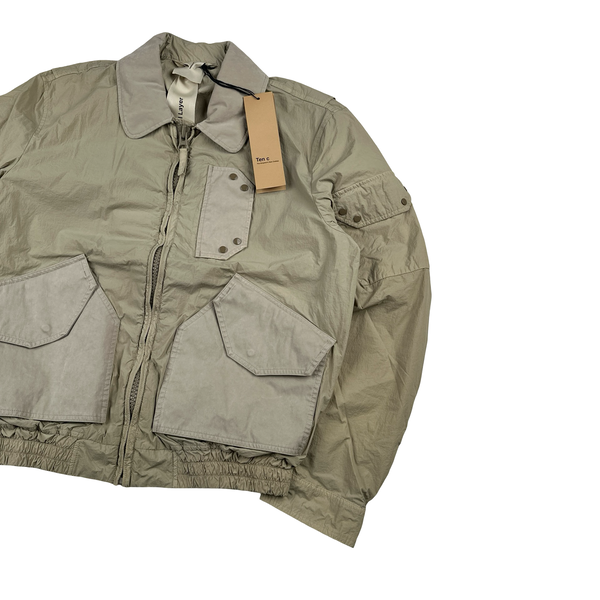 Ten C Beige Multi Pocket Mid Layer Zipped Overshirt Jacket - Medium