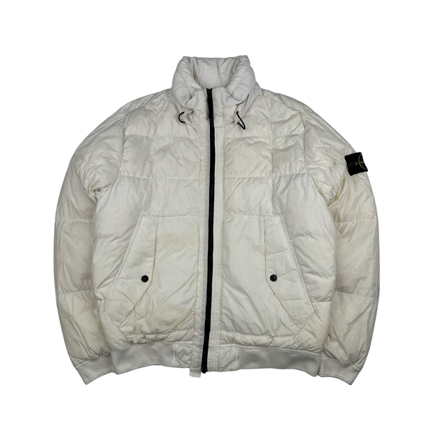Stone Island White Garment Dyed Crinkle Reps Puffer Jacket - Medium
