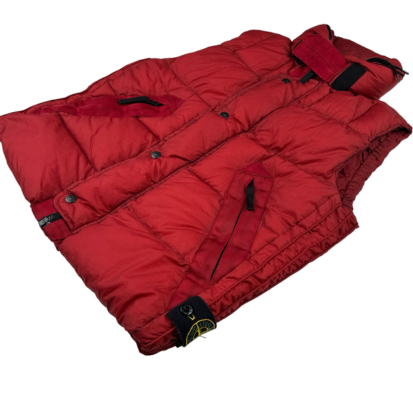 Stone Island 2009 Red Opaque Nylon Tela Down Gilet - Large