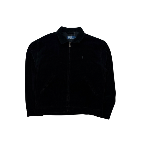 Ralph Lauren Black Corduroy Cotton Lined Harrington Jacket - Medium