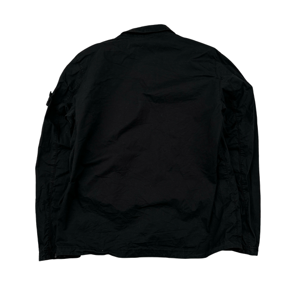 Stone Island 2023 Black Supima Cotton Twill Zipped Overshirt - Large