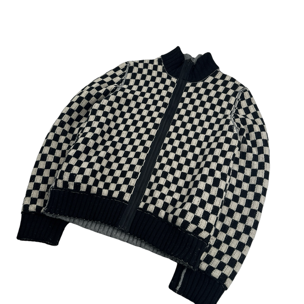 Stone Island 2010 Chequered Reversible Wool Knit Sample Zip Up Jumper VERY RARE - Large