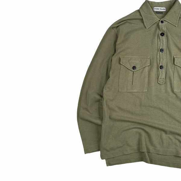 Stone Island Vintage 1998 Sage Green Long-sleeved Pullover Polo Shirt - Medium