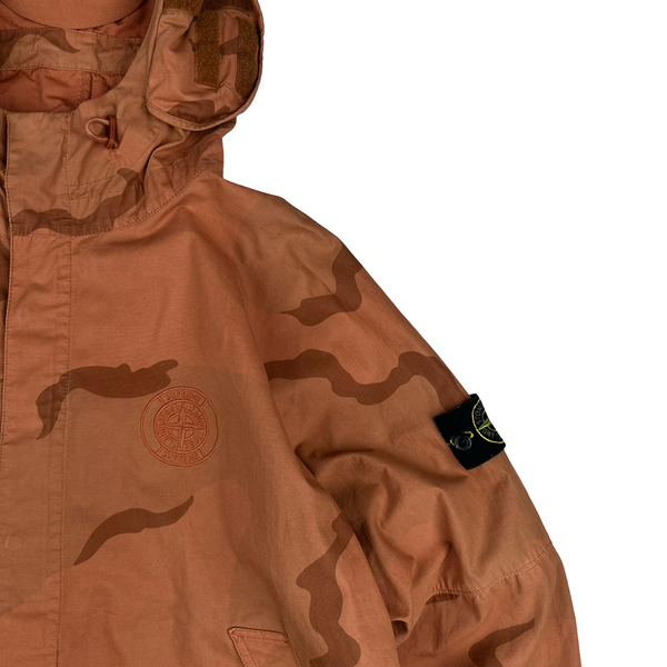Stone Island Supreme 2019 Orange Brushed Cotton Camo Riot Mask Jacket - Medium