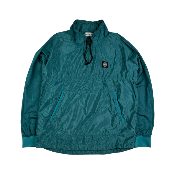 Stone Island 2020 Blue Garment Dyed Nylon Metal Rip Stop Smock - Large