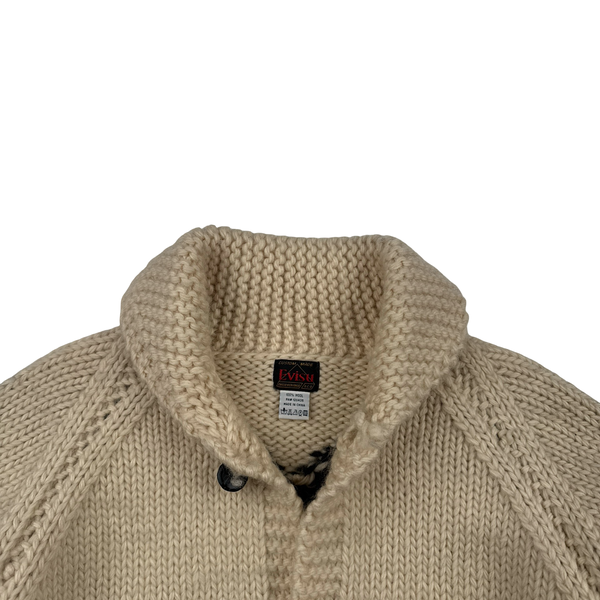 Evisu 2000s Beige Wool Logo Buttoned Knitted Cardigan - Large