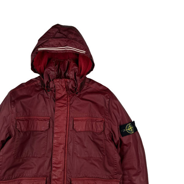 Stone Island 2011 Cherry Red Multipocket Mussola Gommato Jacket - Large