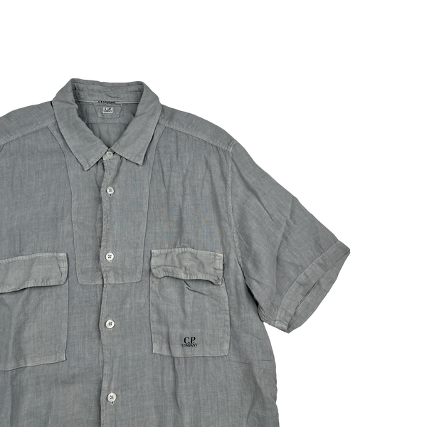 CP Company Grey Lino Flax Short Sleeved Shirt - XL