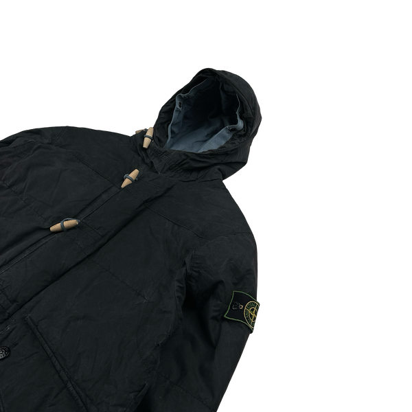 Stone Island 1999 Navy Vintage Waxed Cotton Long Puffer Parka Jacket - Small