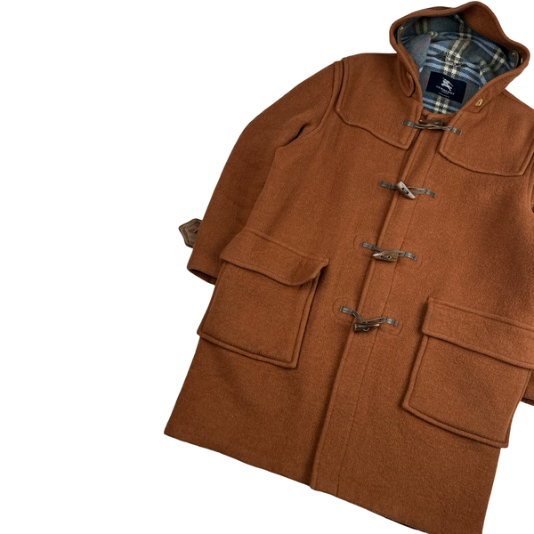 Burberry Brown Lana Wool Checked Lined Duffle Coat - Large