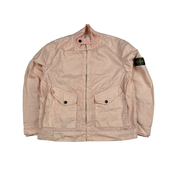 Stone Island 2002 Salmon Pink Lino Flax Blend Zipped Jacket - XL