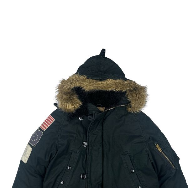 Ralph Lauren Black Fur Hooded Parka Jacket - Small