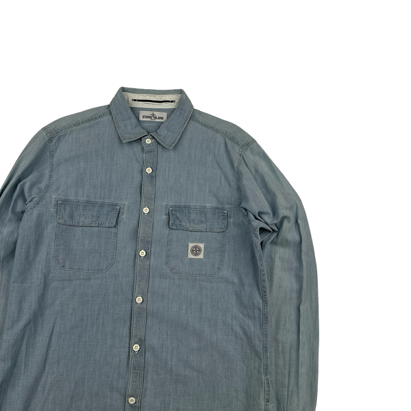 Stone Island 2013 Blue Denim Patch Buttoned Shirt - XXL