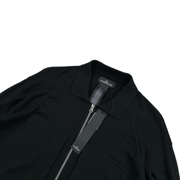 Stone Island 2022 Shadow Project Black Collared Zipped Knit Jumper - Large