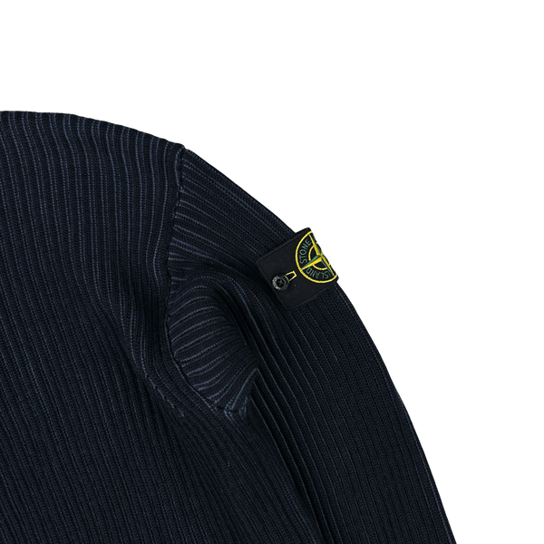 Stone Island 2024 Navy Ribbed Virgin Wool Knit Jumper - Medium