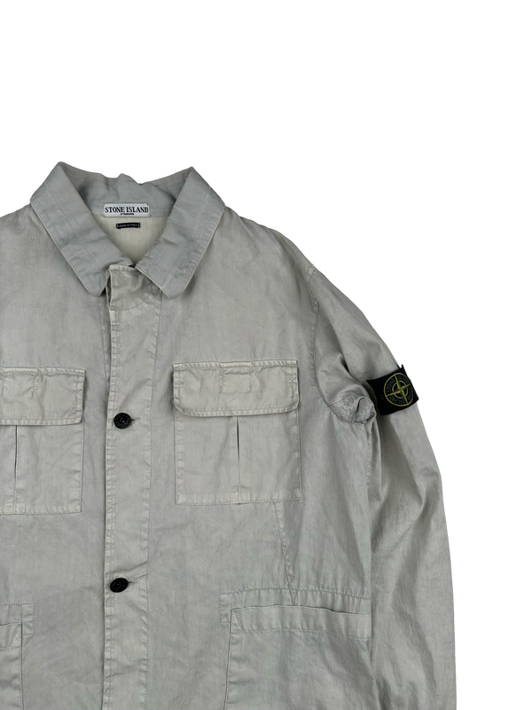 Stone Island 2002 Grey Lino Flax Blend Collared Jacket - Large