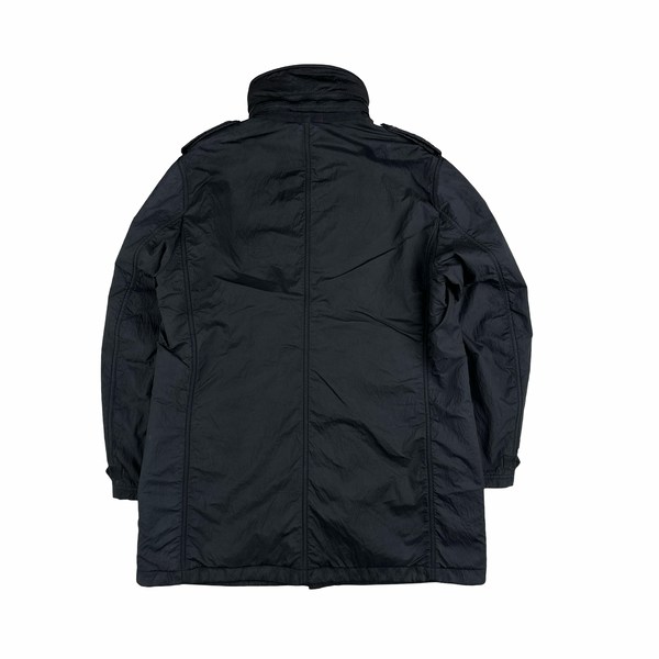 Stone Island 2010 Black Heavyweight Wool Lined Trench Coat - XL