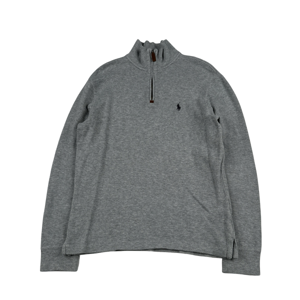 Ralph Lauren Grey Cotton Quarter Zip Jumper - Small