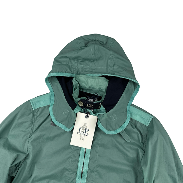 CP Company Turquoise Nylon Neck Tab Zipped Hooded Jacket - Large