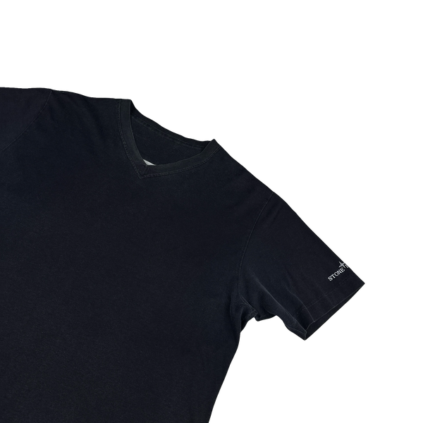 Stone Island 2008 Navy Cotton V Neck Spellout T Shirt - XXL