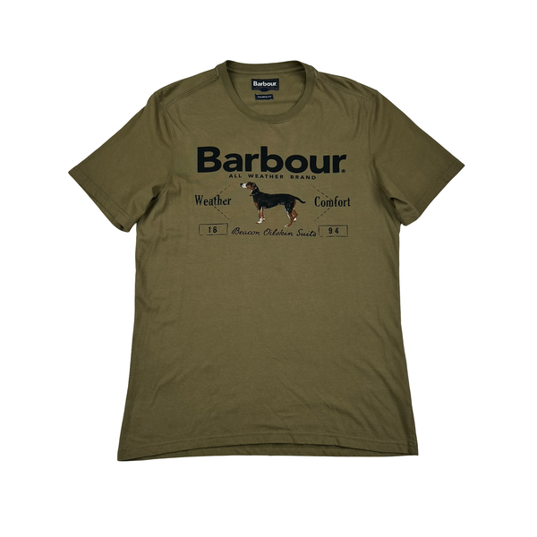 Barbour Khaki Spellout Short Sleeve T Shirt - Medium