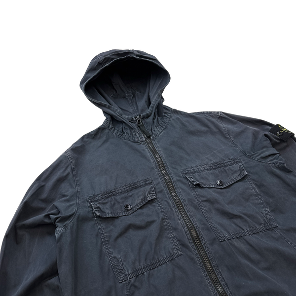 Stone Island Navy Hooded Cotton Overshirt Jacket - Medium