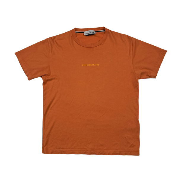 Stone Island 2023 Orange Spellout Printed Graphic T Shirt - Medium