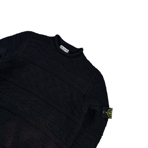 Stone Island 2009 Black Cotton Detailed Knit - Small