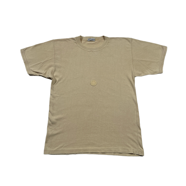 Stone Island Vintage 80s Tan Rubber Chest Logo T Shirt - Large