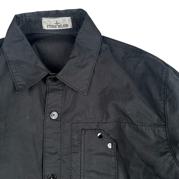 Stone Island 2025 Black Cotton Buttoned Chest Pocket Overshirt - Large