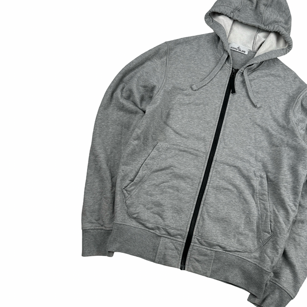 Stone Island Grey Cotton Zipped Hoodie - Medium