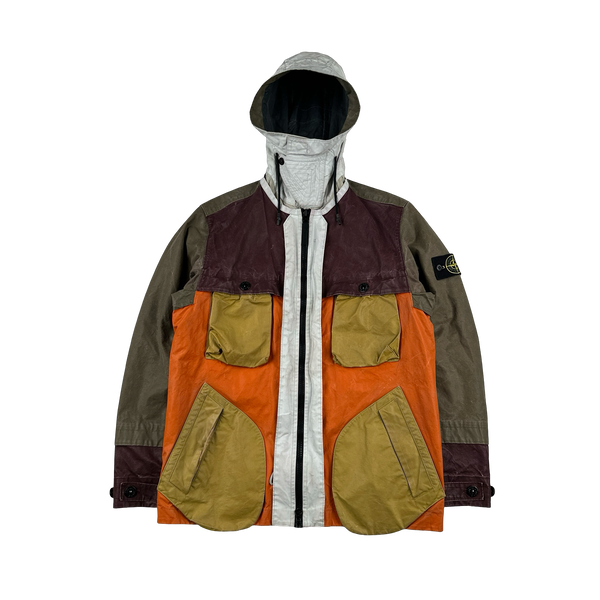 Stone Island 2019 Tela Placcata Resin Coated Bicolore Hooded Jacket - Small