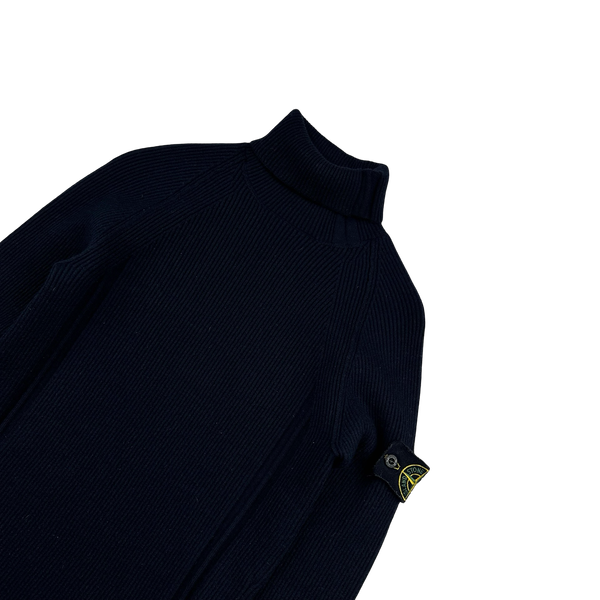 Stone Island 2019 Navy Wool Ribbed Roll Neck Knit - Small
