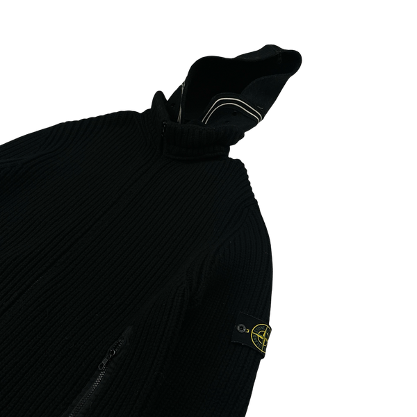 Stone Island 2006 Dutch Rope Hood Thick Heavyweight Wool Ribbed Zipped Knit Pullover - XXL