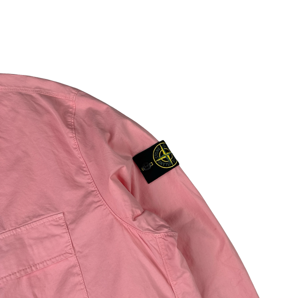 Stone Island 2023 Pink Supima Cotton Twill Zipped Overshirt - 3XL