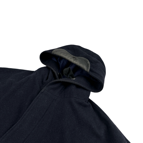 Stone Island 1998 Navy Green Edge Wool Long Parka Jacket - Large