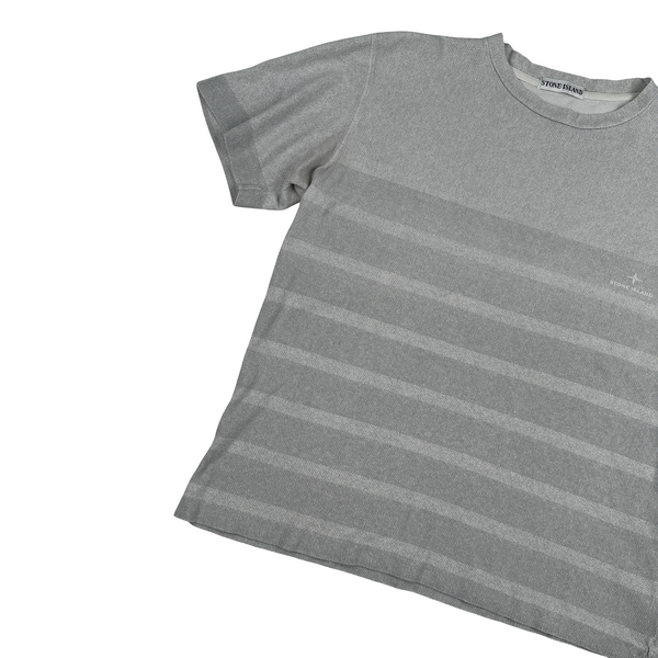 Stone Island Vintage Grey Striped Crewneck Spellout T Shirt - Large